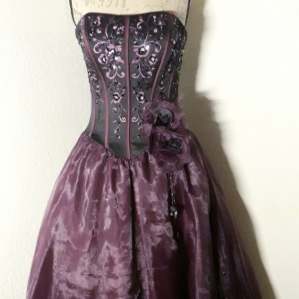 Black & Purple Satin & Organza Fluffy Corset Dress